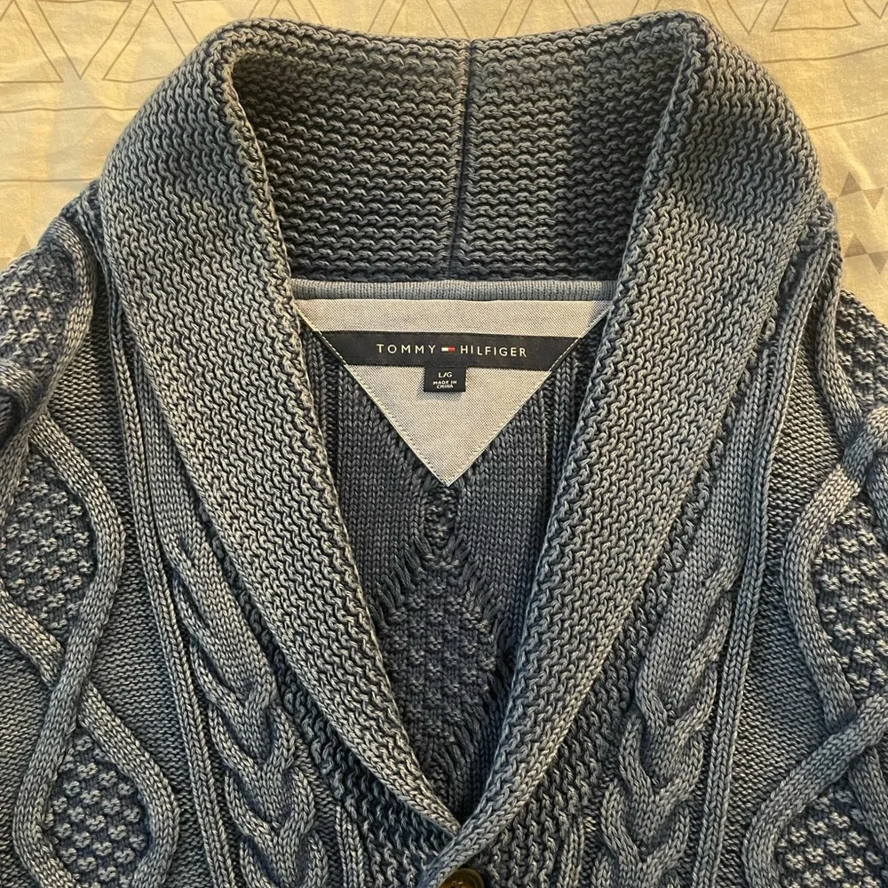 Tommy Hilfiger Blue Cable Knit Cardigan Sweater - Picture 2 of 3